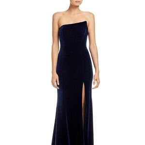 AQUA Asymmetrical Strapless Velvet Gown